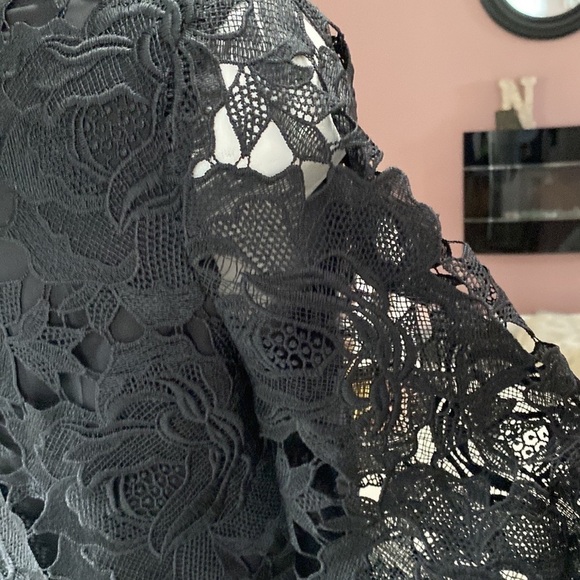 HALOGEN Long Sleeve Lace Top Woman French Style Lace Blouse Black Sz S - Picture 8 of 14